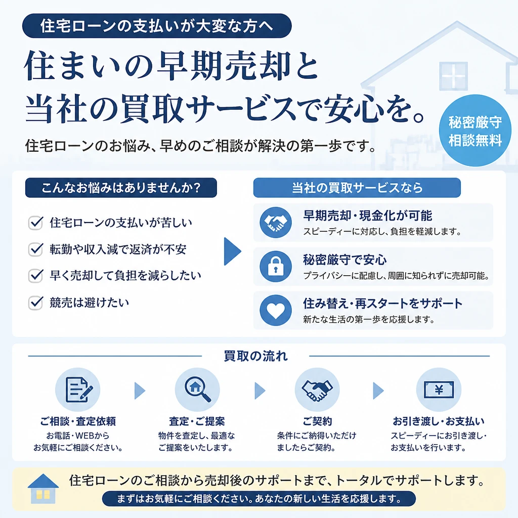 松山市の住宅ローン支払いが厳しいあなたへ。早期売却の買取サービスで新たな一歩を踏み出しましょう。