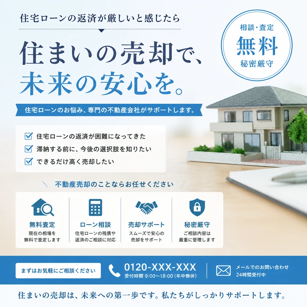 住宅ローンの支払いが厳しいと感じたら、ひとりで抱え込まずに。自宅売却という新たな選択肢を、松山市の不動産売却・買取に強い株式会社アロー不動産がご提案します。